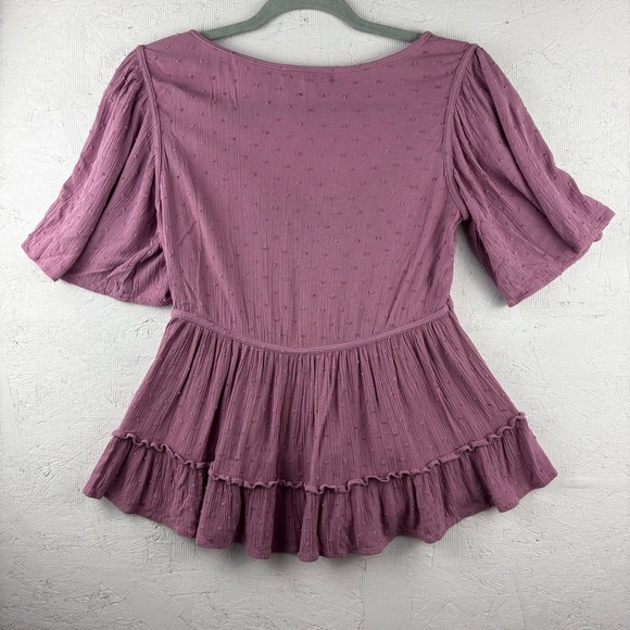 Rewind Lavender Button-Front Peplum Blouse Cottagecore Flowy Sleeves Small Boho - Picture 6 of 11